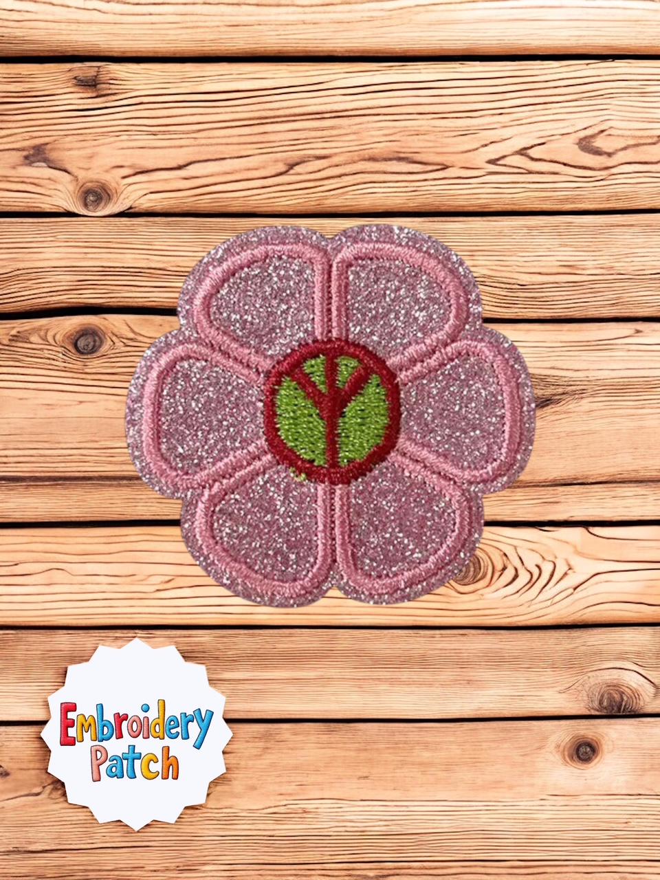 Pink Glitter Peace Flower Embroidery Patch
