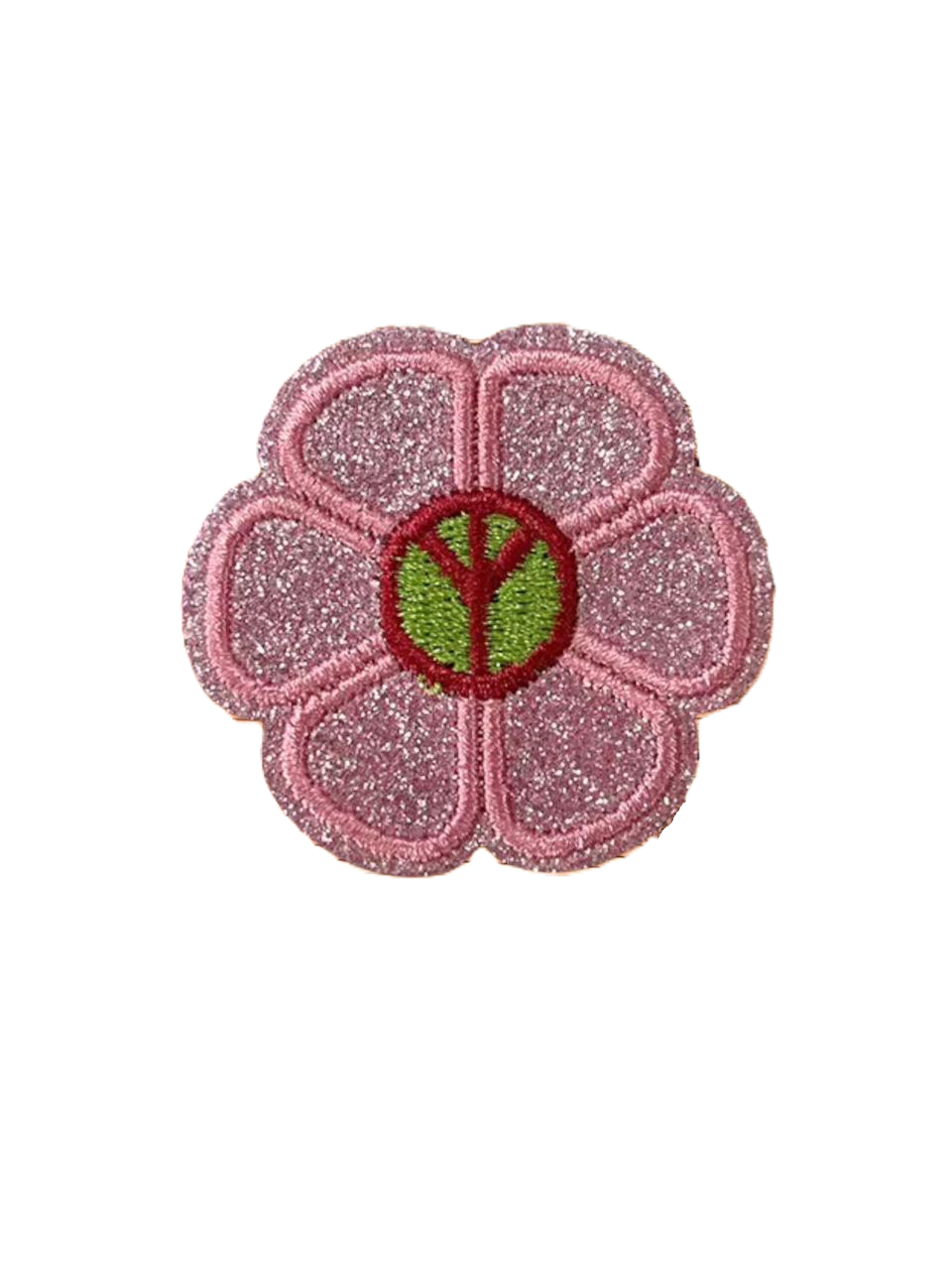 Pink Glitter Peace Flower Embroidery Patch