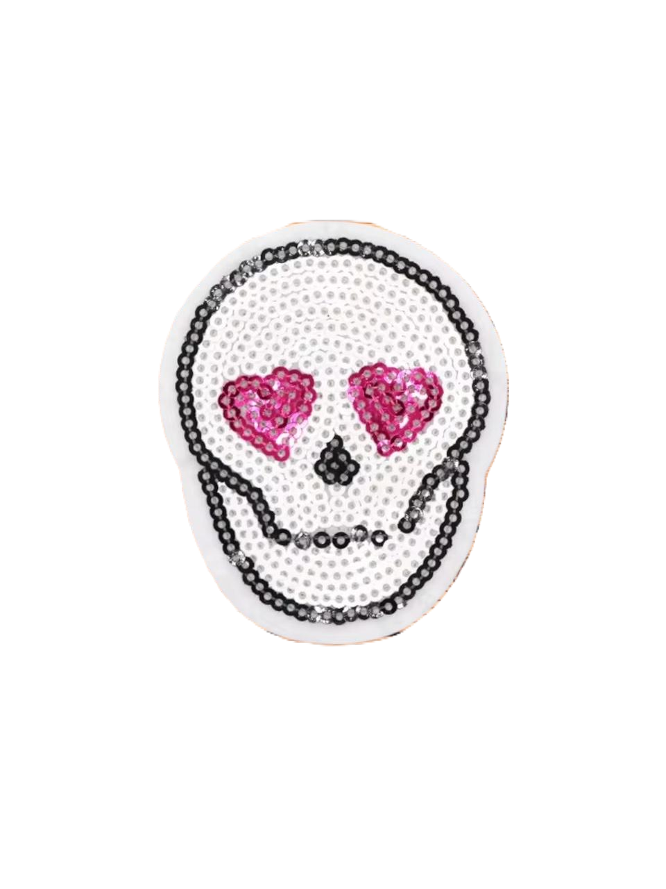 Sequin Skull Embroidery Patch with Heart Eyes