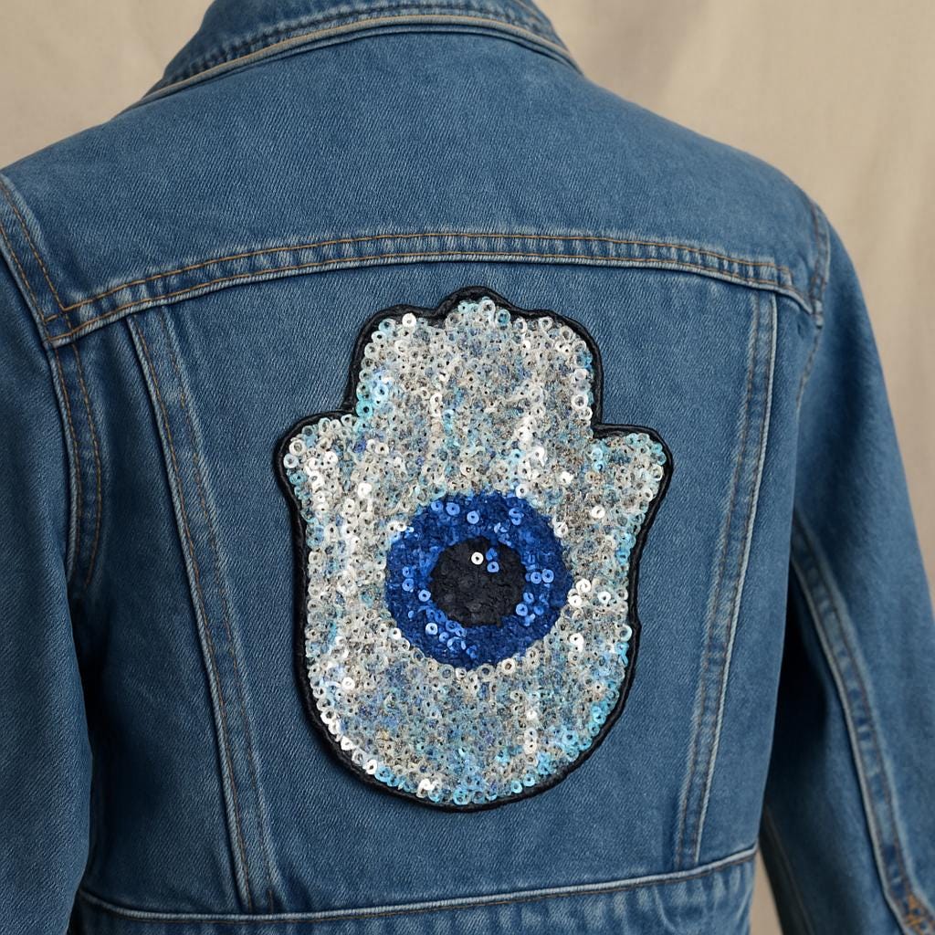 Sequin Hamsa Hand Patch Evil Eye Embroidery