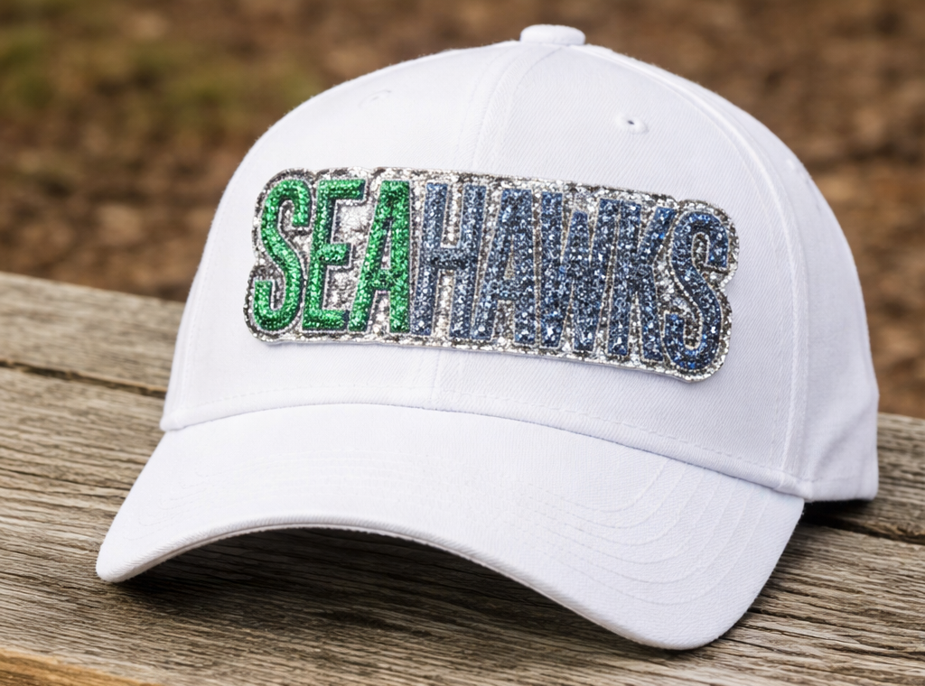 Silver Glitter Sequin Seahawk Mascot Patch | Embroidered Football Patch