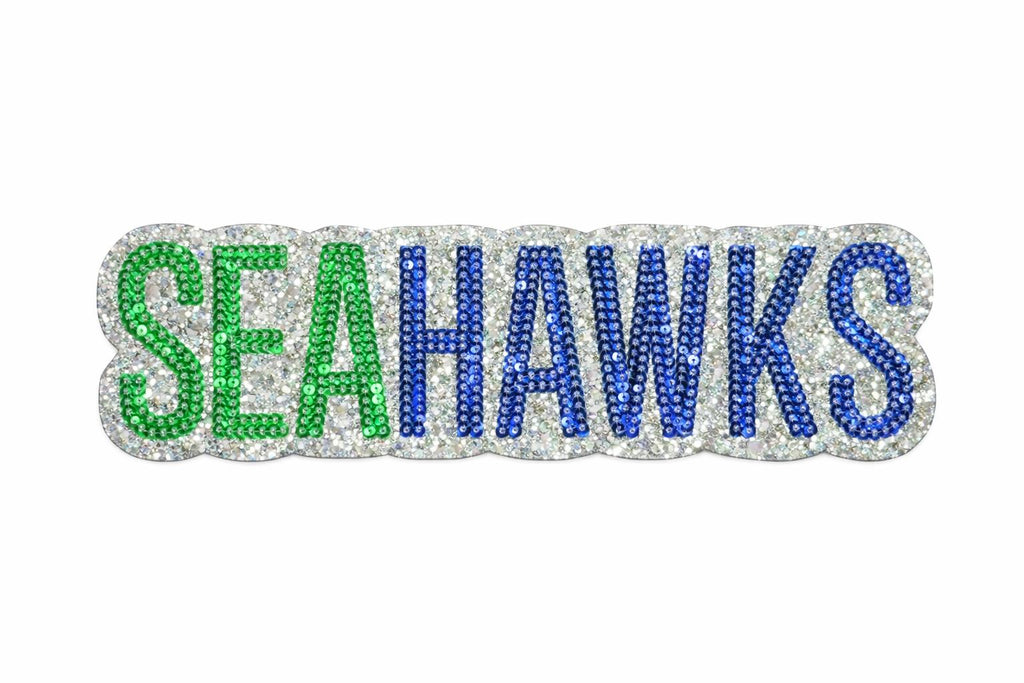 Silver Glitter Sequin Seahawk Mascot Patch | Embroidered Football Patch