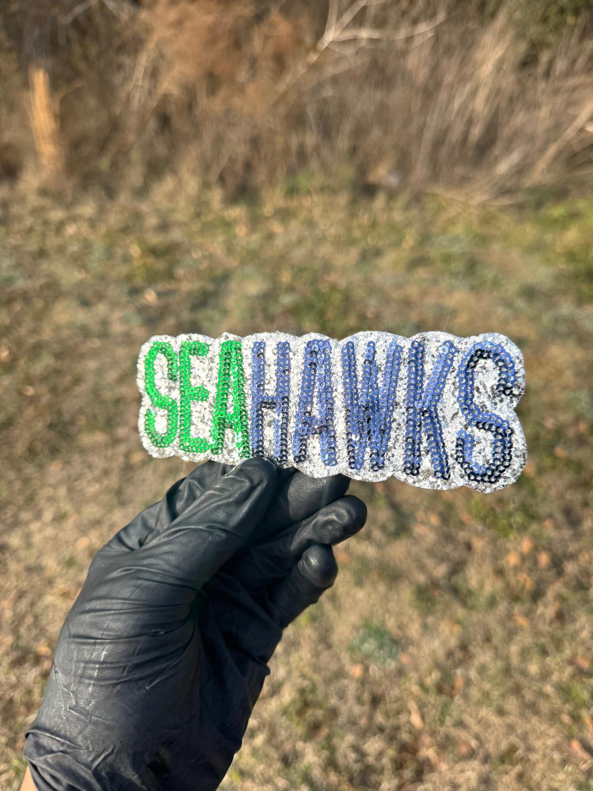 Silver Glitter Sequin Seahawk Mascot Patch | Embroidered Football Patch