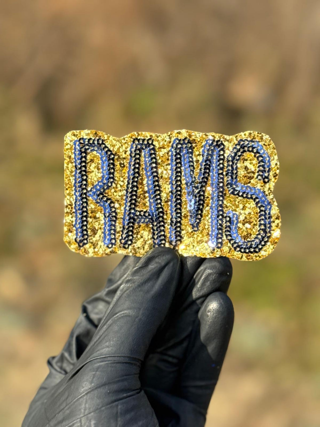 Glitter Sequin Rams Patch | Gold Embroidered Football Patch