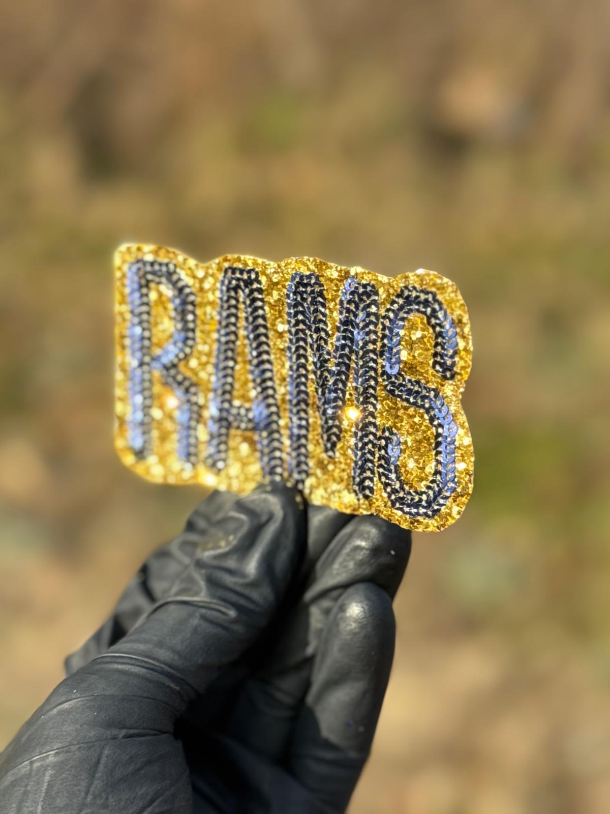 Glitter Sequin Rams Patch | Gold Embroidered Football Patch