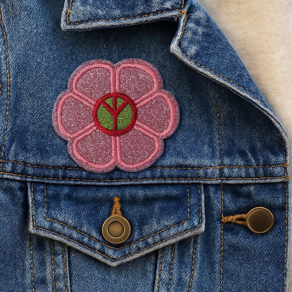 Pink Glitter Peace Flower Embroidery Patch