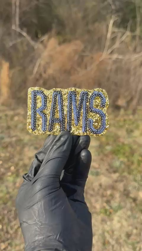Glitter Sequin Rams Patch | Gold Embroidered Football Patch