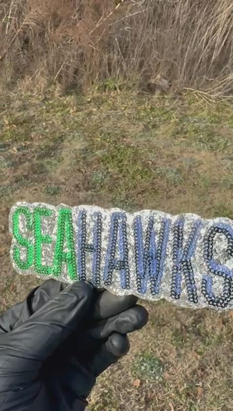 Silver Glitter Sequin Seahawk Mascot Patch | Embroidered Football Patch