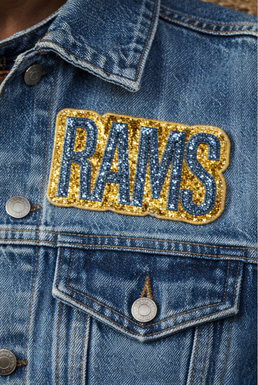 Glitter Sequin Rams Patch | Gold Embroidered Football Patch